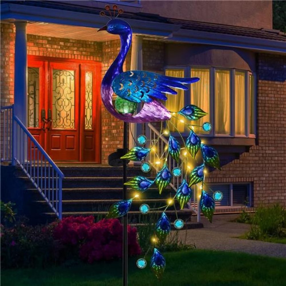 Peacock Solar Garden Lights Outdoor Decorative Stake, Waterproof Metal Peacock